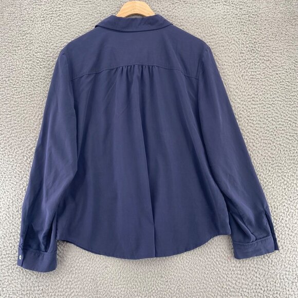 Chicos Shirt Womens 2 US Large Navy Long Roll Tab Sleeve Button Pockets Collar - Picture 13 of 13